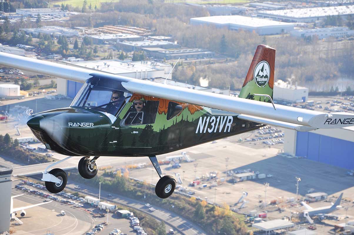 The Vashon Ranger R7 flying over it’s home airport of Paine Field, WA